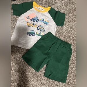 Toddler Easter Egg Tractor Print T-Shirt and Shorts Set - Green and Gray